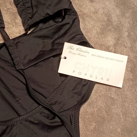 CHYRLL Popular Black One Piece ope front tie Thong Bikini - Picture 3 of 5